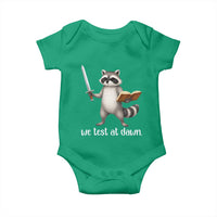 We Test At Dawn Raccoon Warrior Baby Onesie Funny Student Teacher Exam Motivation