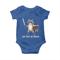 We Test At Dawn Raccoon Warrior Baby Onesie Funny Student Teacher Exam Motivation