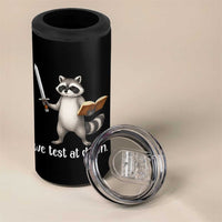 We Test At Dawn Raccoon Warrior 4 in 1 Can Cooler Tumbler Funny Student Teacher Exam Motivation
