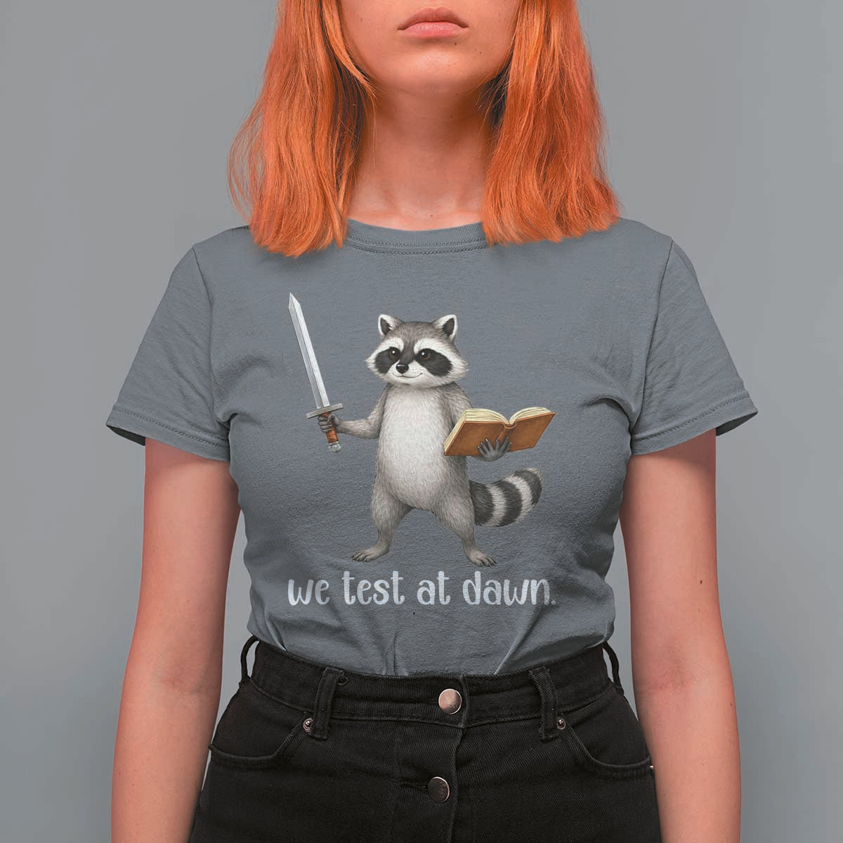 We Test At Dawn Raccoon Warrior T Shirt For Women Funny Student Teacher Exam Motivation
