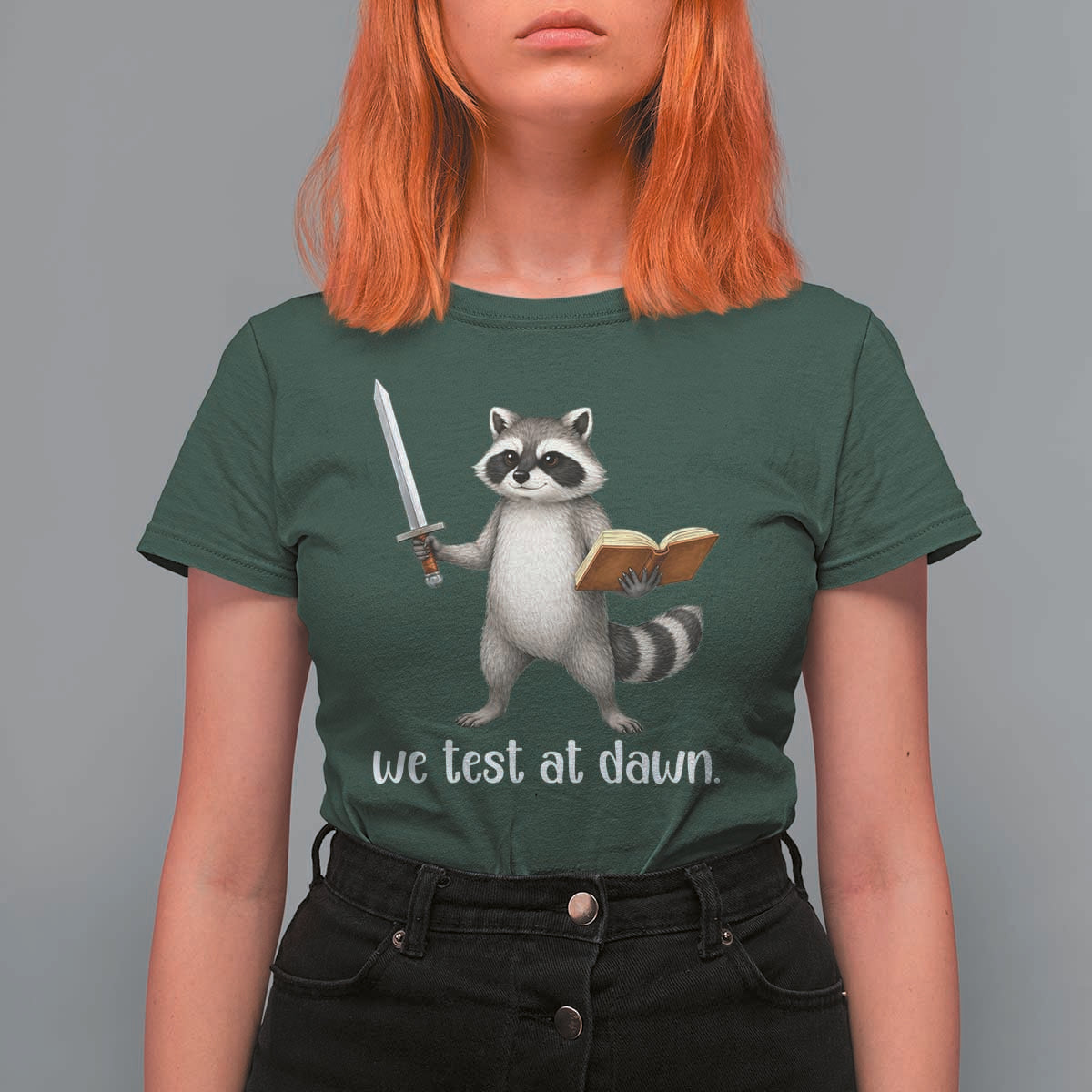 We Test At Dawn Raccoon Warrior T Shirt For Women Funny Student Teacher Exam Motivation