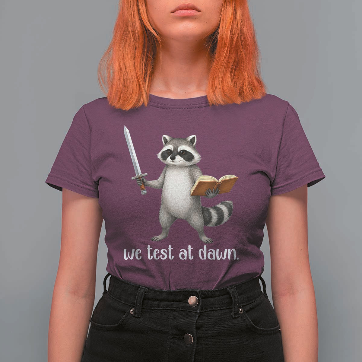 We Test At Dawn Raccoon Warrior T Shirt For Women Funny Student Teacher Exam Motivation