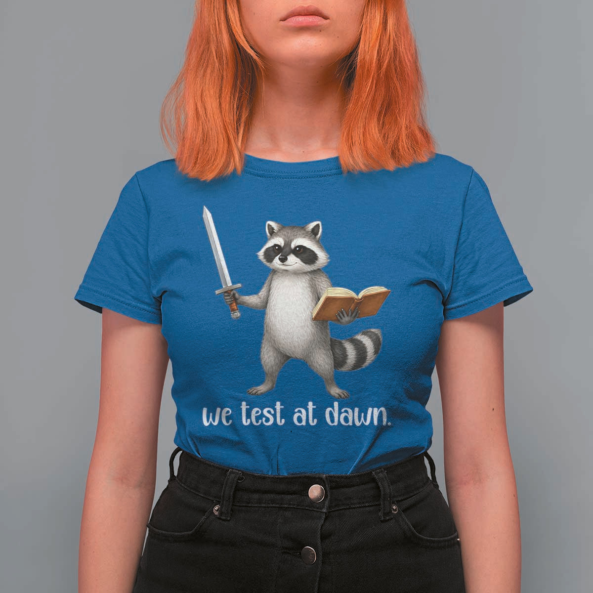 We Test At Dawn Raccoon Warrior T Shirt For Women Funny Student Teacher Exam Motivation