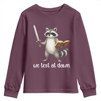 We Test At Dawn Raccoon Warrior Youth Sweatshirt Funny Student Teacher Exam Motivation