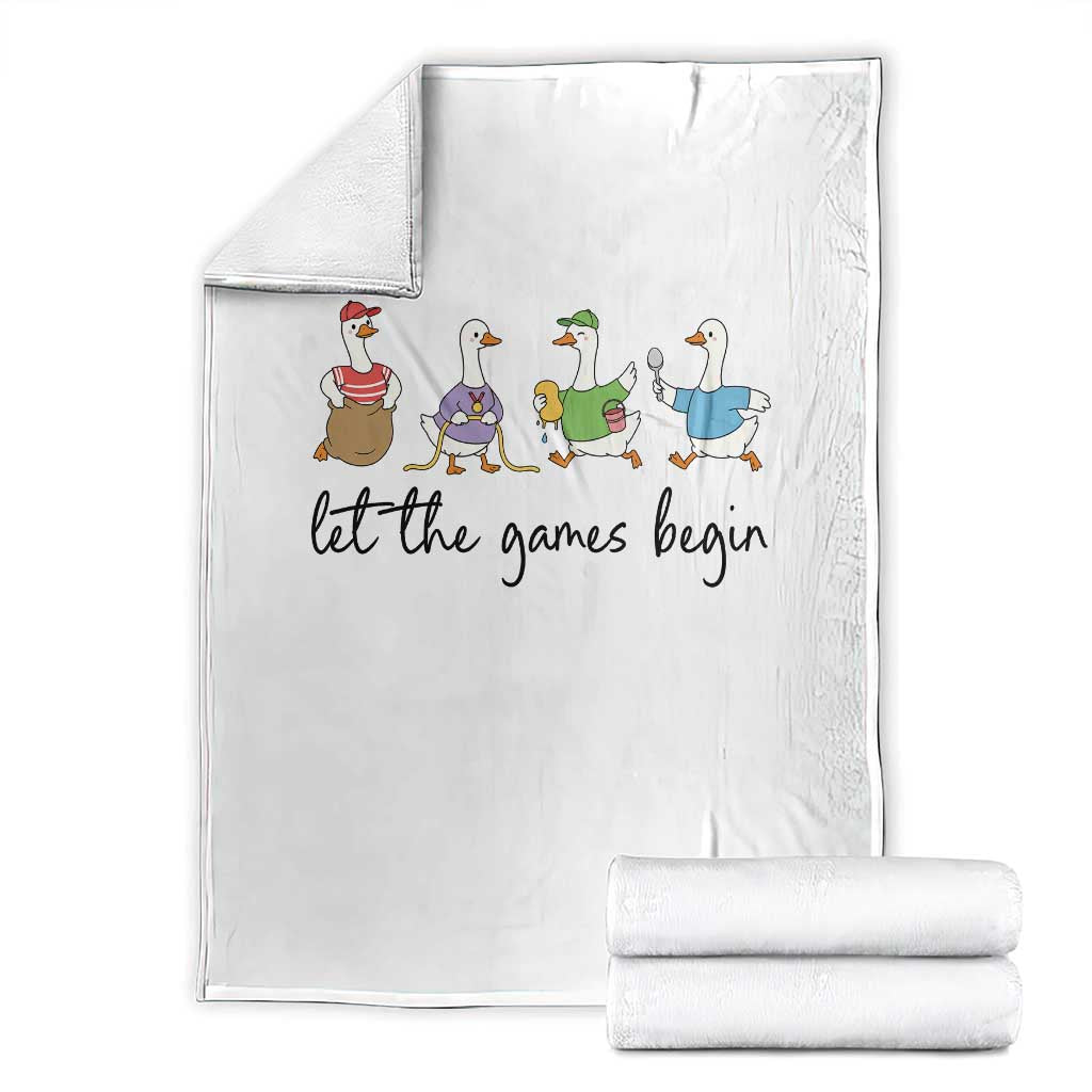 Let the Games Begin Cute Geese Throw Blanket Field Day Whimsical School Sports