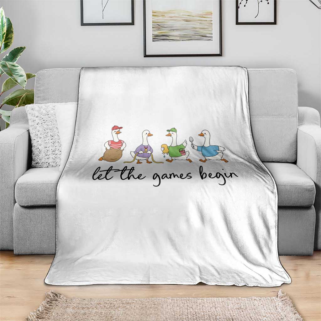 Let the Games Begin Cute Geese Throw Blanket Field Day Whimsical School Sports