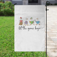 Let the Games Begin Cute Geese Garden Flag Field Day Whimsical School Sports
