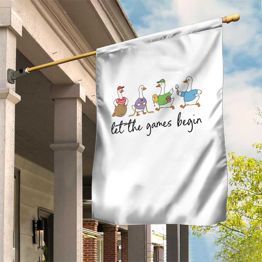 Let the Games Begin Cute Geese Garden Flag Field Day Whimsical School Sports
