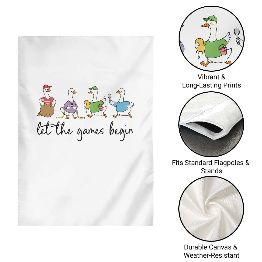 Let the Games Begin Cute Geese Garden Flag Field Day Whimsical School Sports