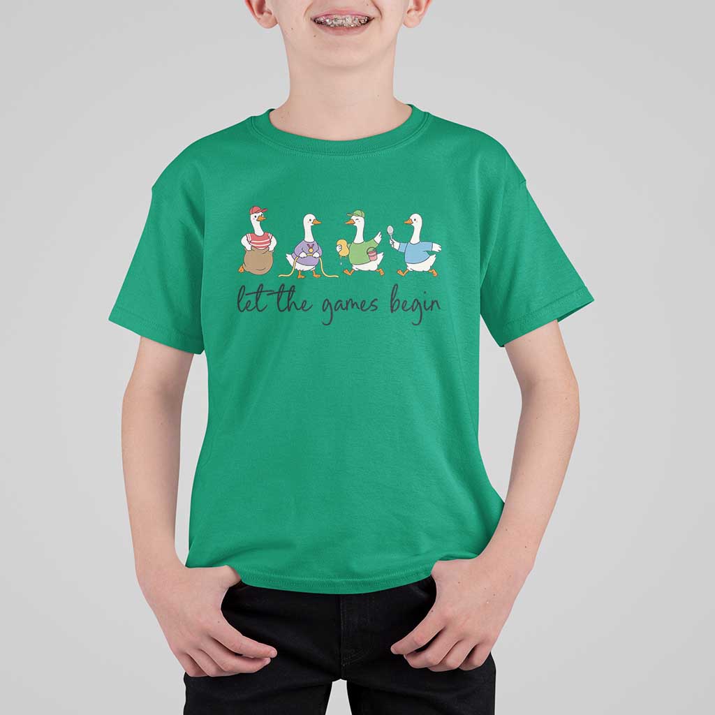 Let the Games Begin Cute Geese T Shirt For Kid Field Day Whimsical School Sports