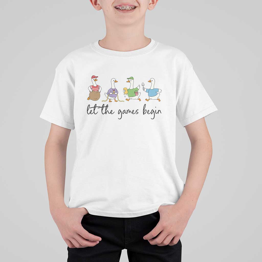 Let the Games Begin Cute Geese T Shirt For Kid Field Day Whimsical School Sports