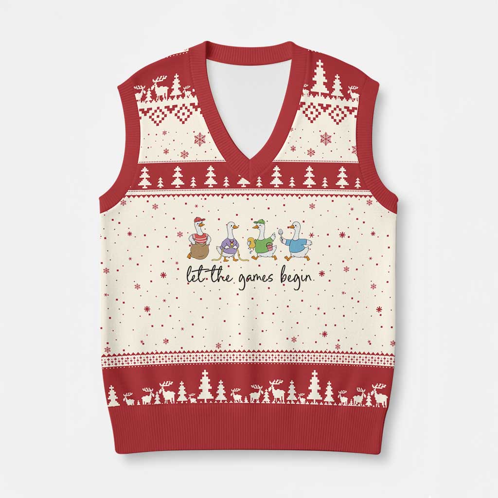 Let the Games Begin Cute Geese V-Neck Knit Sweater Vest Field Day Whimsical School Sports