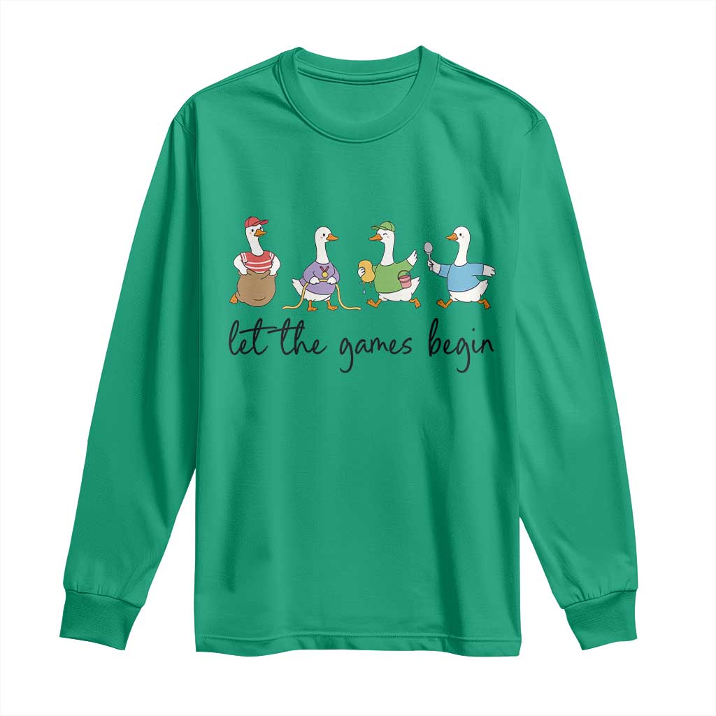 Let the Games Begin Cute Geese Long Sleeve Shirt Field Day Whimsical School Sports