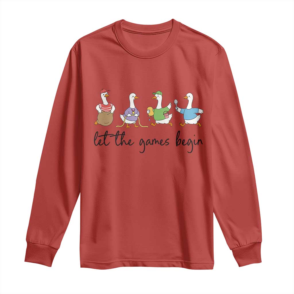 Let the Games Begin Cute Geese Long Sleeve Shirt Field Day Whimsical School Sports