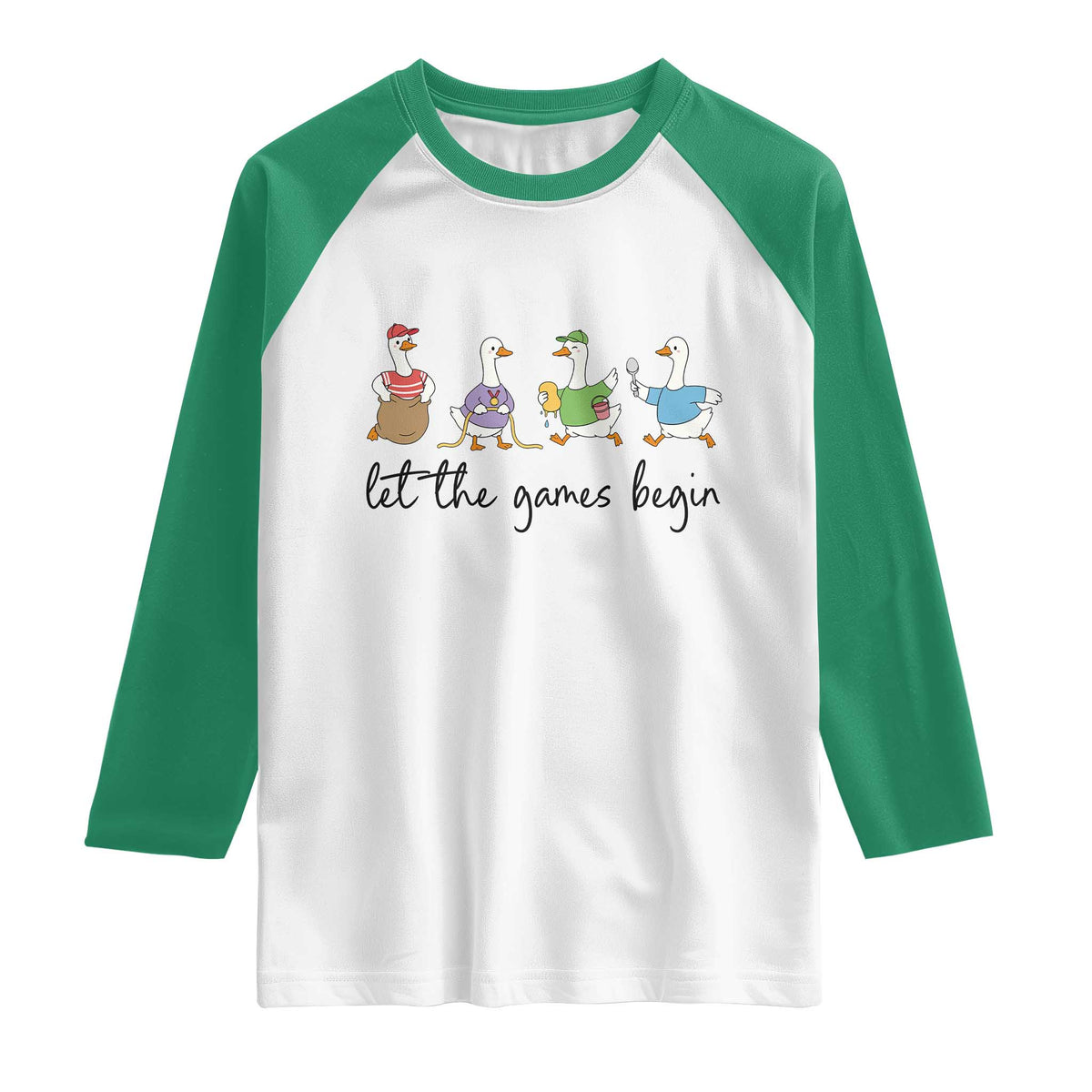 Let the Games Begin Cute Geese Raglan Shirt Field Day Whimsical School Sports