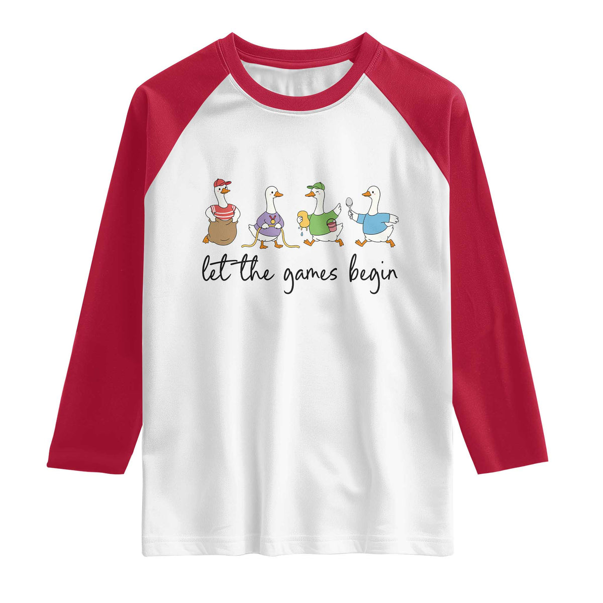 Let the Games Begin Cute Geese Raglan Shirt Field Day Whimsical School Sports