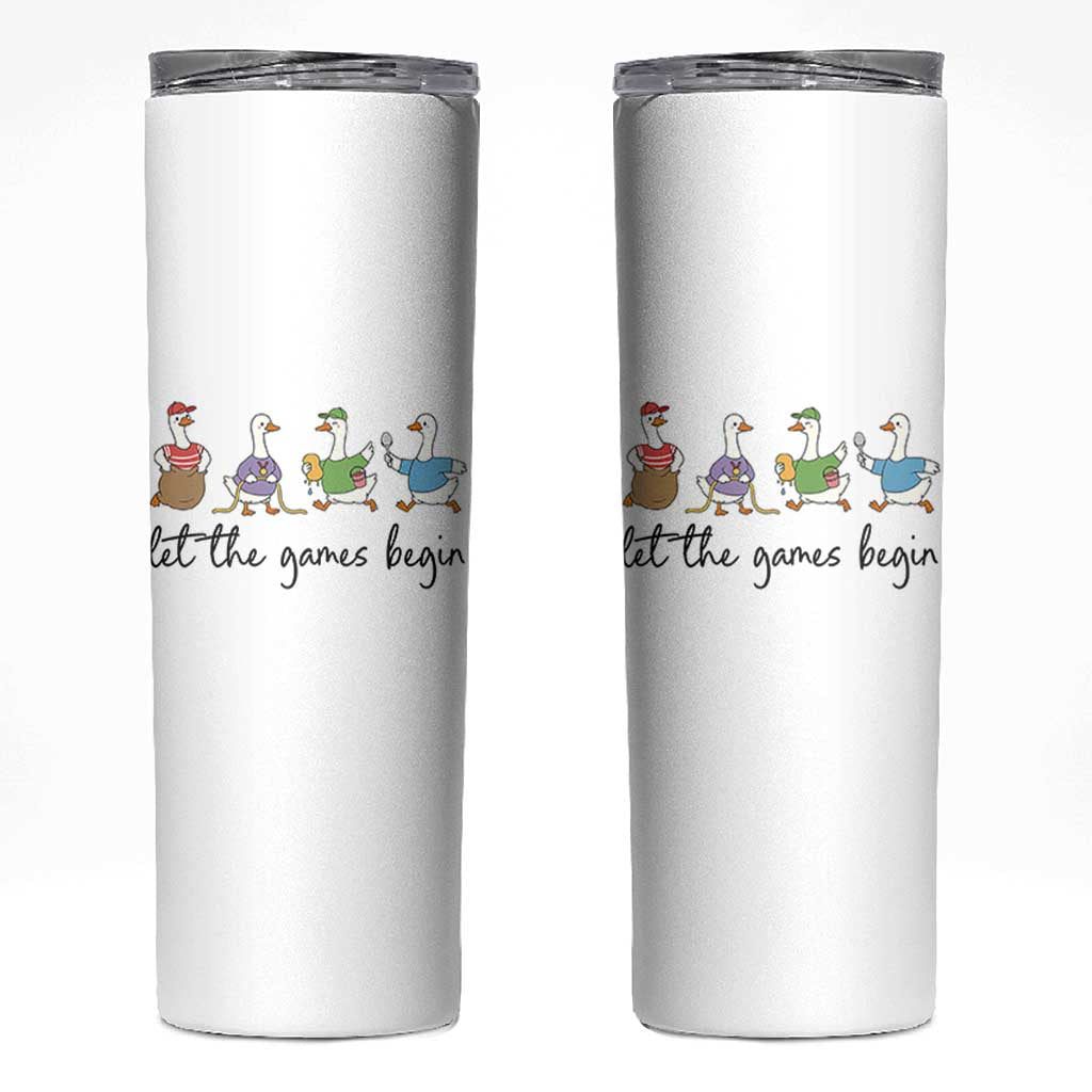 Let the Games Begin Cute Geese Skinny Tumbler Field Day Whimsical School Sports