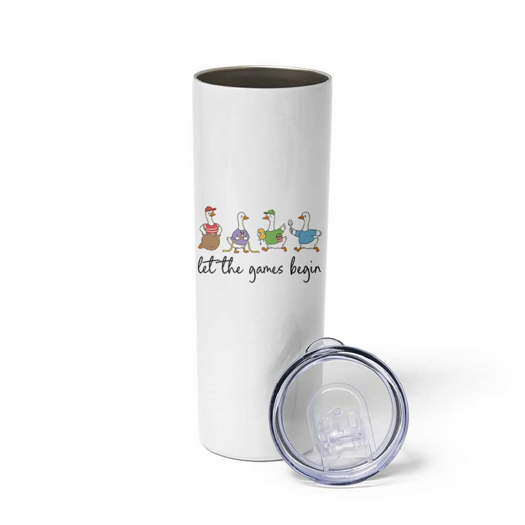 Let the Games Begin Cute Geese Skinny Tumbler Field Day Whimsical School Sports