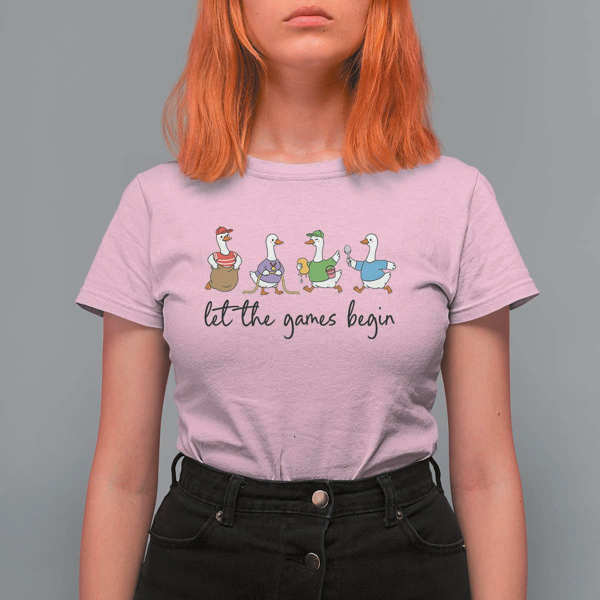 Let the Games Begin Cute Geese T Shirt For Women Field Day Whimsical School Sports