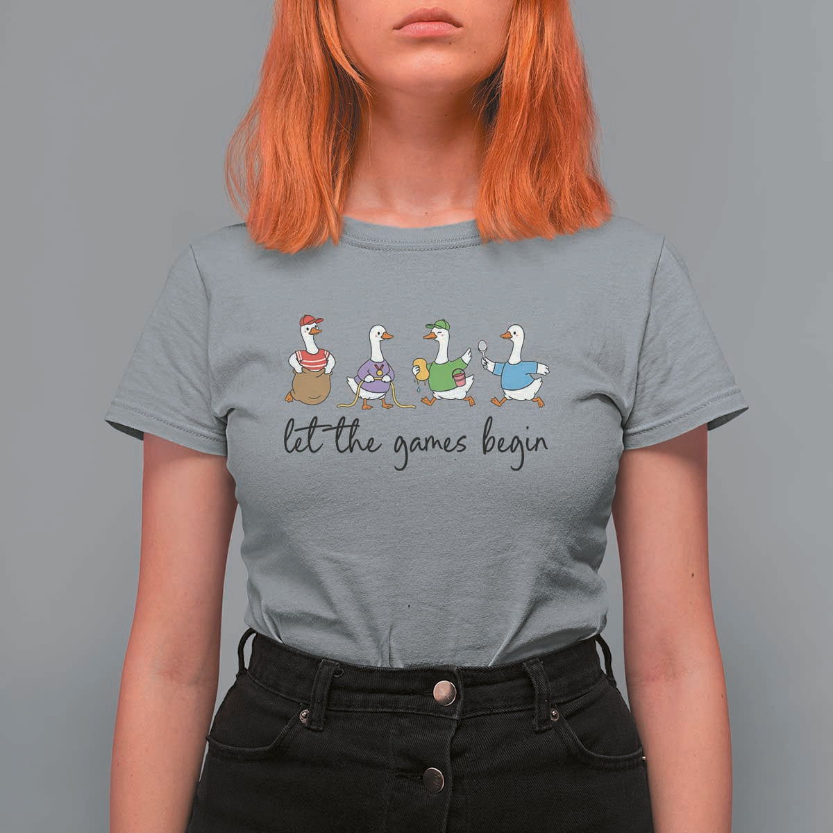 Let the Games Begin Cute Geese T Shirt For Women Field Day Whimsical School Sports