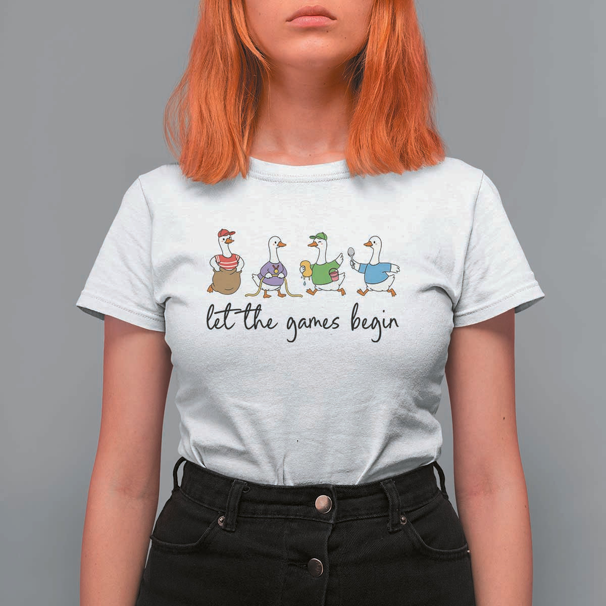 Let the Games Begin Cute Geese T Shirt For Women Field Day Whimsical School Sports