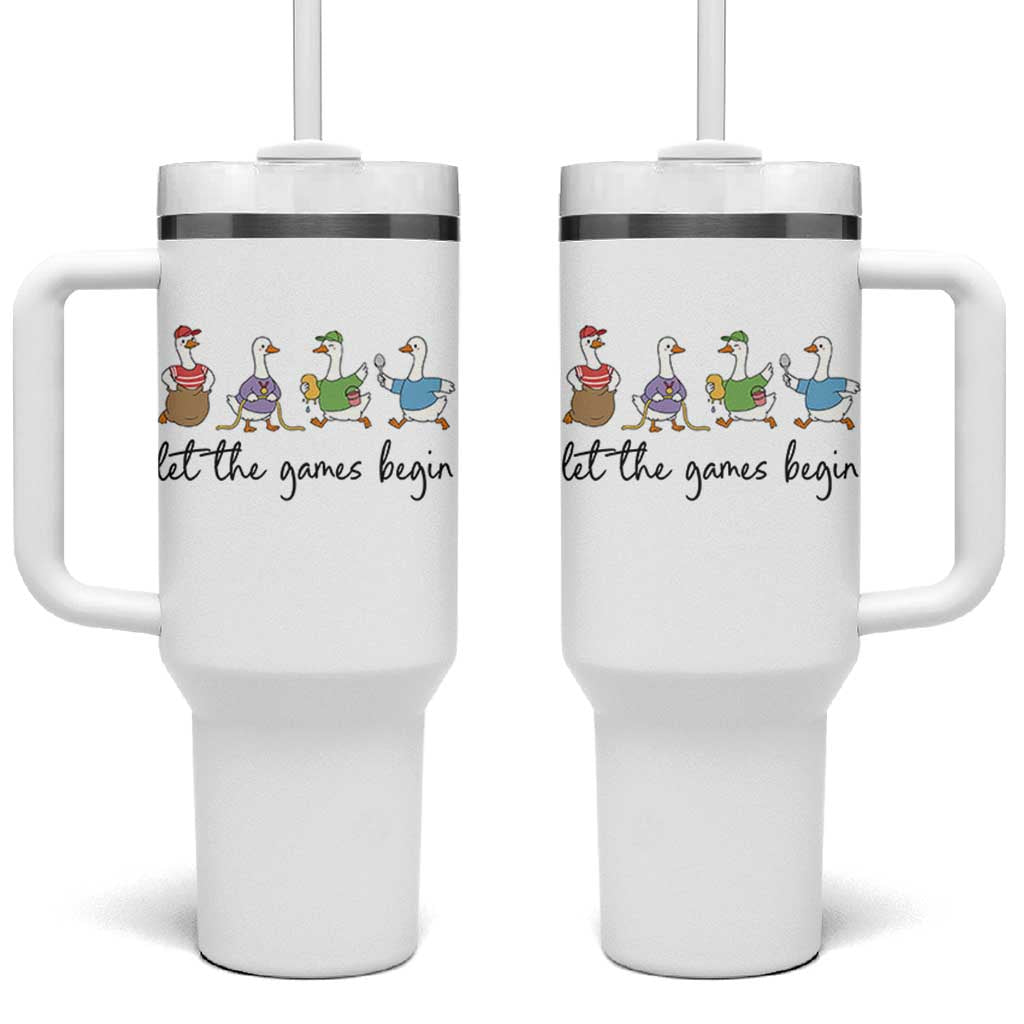 Let the Games Begin Cute Geese Tumbler With Handle Field Day Whimsical School Sports