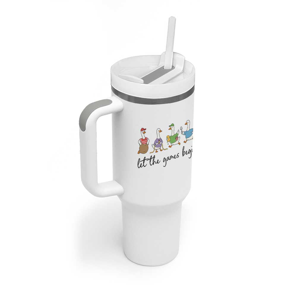 Let the Games Begin Cute Geese Tumbler With Handle Field Day Whimsical School Sports