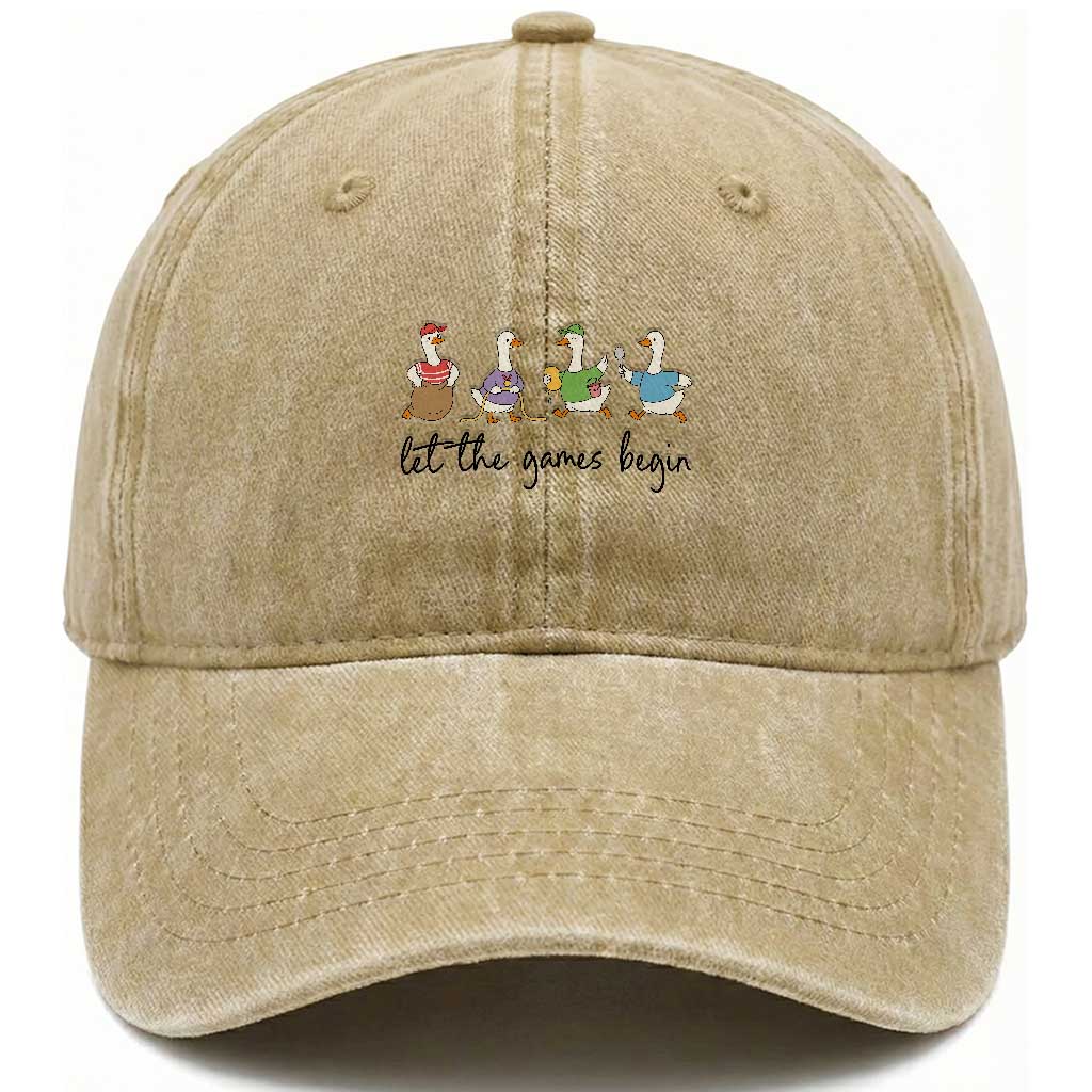 Let the Games Begin Cute Geese Washed Cotton Baseball Cap Field Day Whimsical School Sports