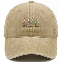 Let the Games Begin Cute Geese Washed Cotton Baseball Cap Field Day Whimsical School Sports