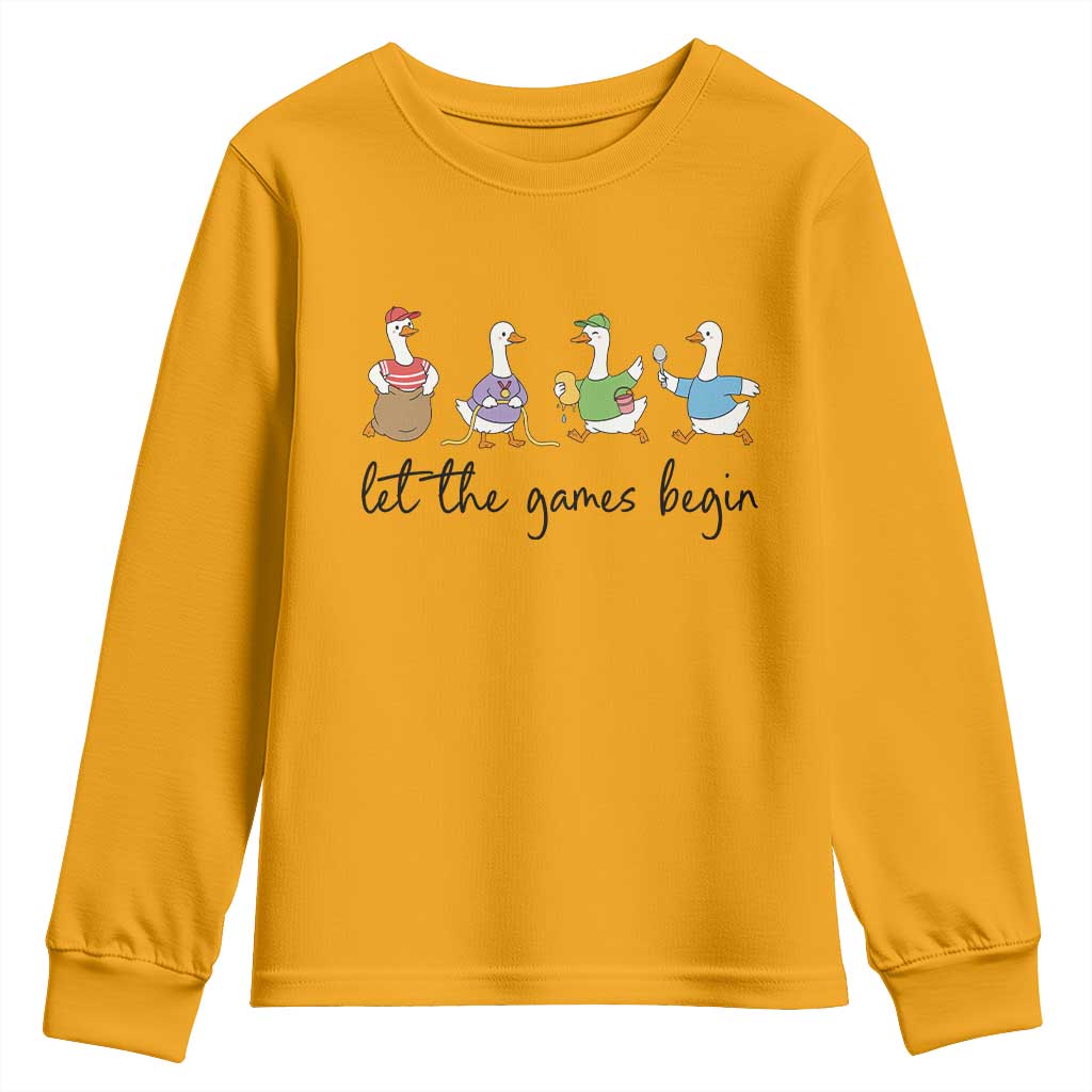 Let the Games Begin Cute Geese Youth Sweatshirt Field Day Whimsical School Sports