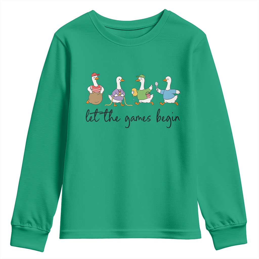 Let the Games Begin Cute Geese Youth Sweatshirt Field Day Whimsical School Sports