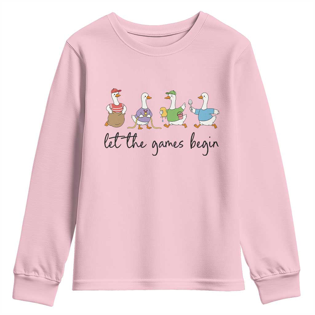Let the Games Begin Cute Geese Youth Sweatshirt Field Day Whimsical School Sports