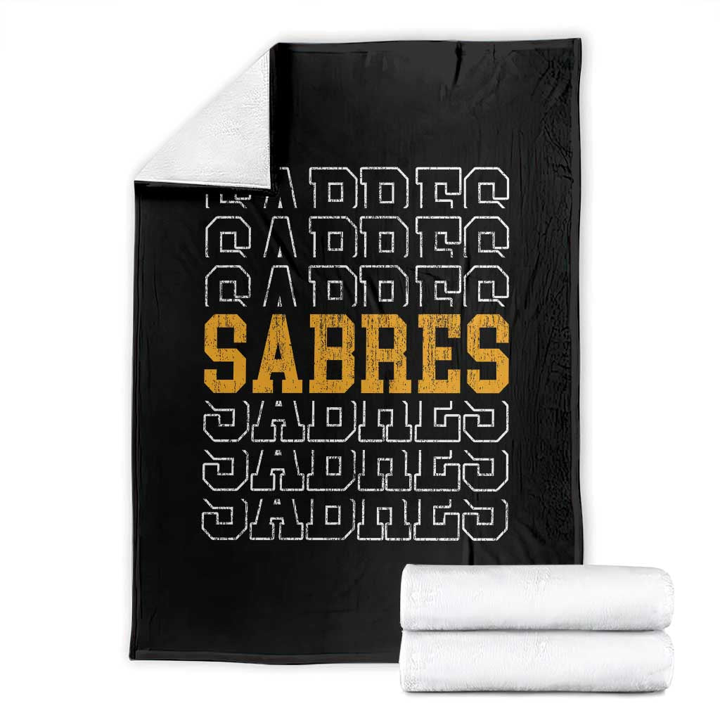 Retro Sabres Name Script Style Throw Blanket Vintage Distressed Sports Spirit Fan Pride