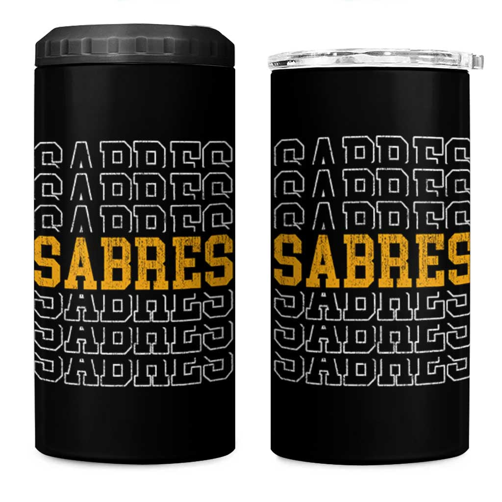 Retro Sabres Name Script Style 4 in 1 Can Cooler Tumbler Vintage Distressed Sports Spirit Fan Pride
