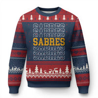 Retro Sabres Name Script Style Ugly Christmas Sweater Vintage Distressed Sports Spirit Fan Pride
