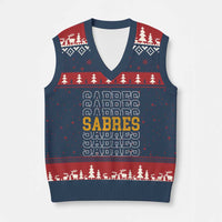 Retro Sabres Name Script Style V-Neck Knit Sweater Vest Vintage Distressed Sports Spirit Fan Pride