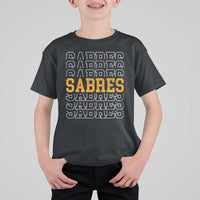 Retro Sabres Name Script Style T Shirt For Kid Vintage Distressed Sports Spirit Fan Pride