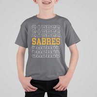 Retro Sabres Name Script Style T Shirt For Kid Vintage Distressed Sports Spirit Fan Pride