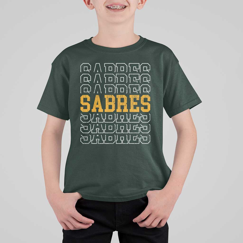 Retro Sabres Name Script Style T Shirt For Kid Vintage Distressed Sports Spirit Fan Pride