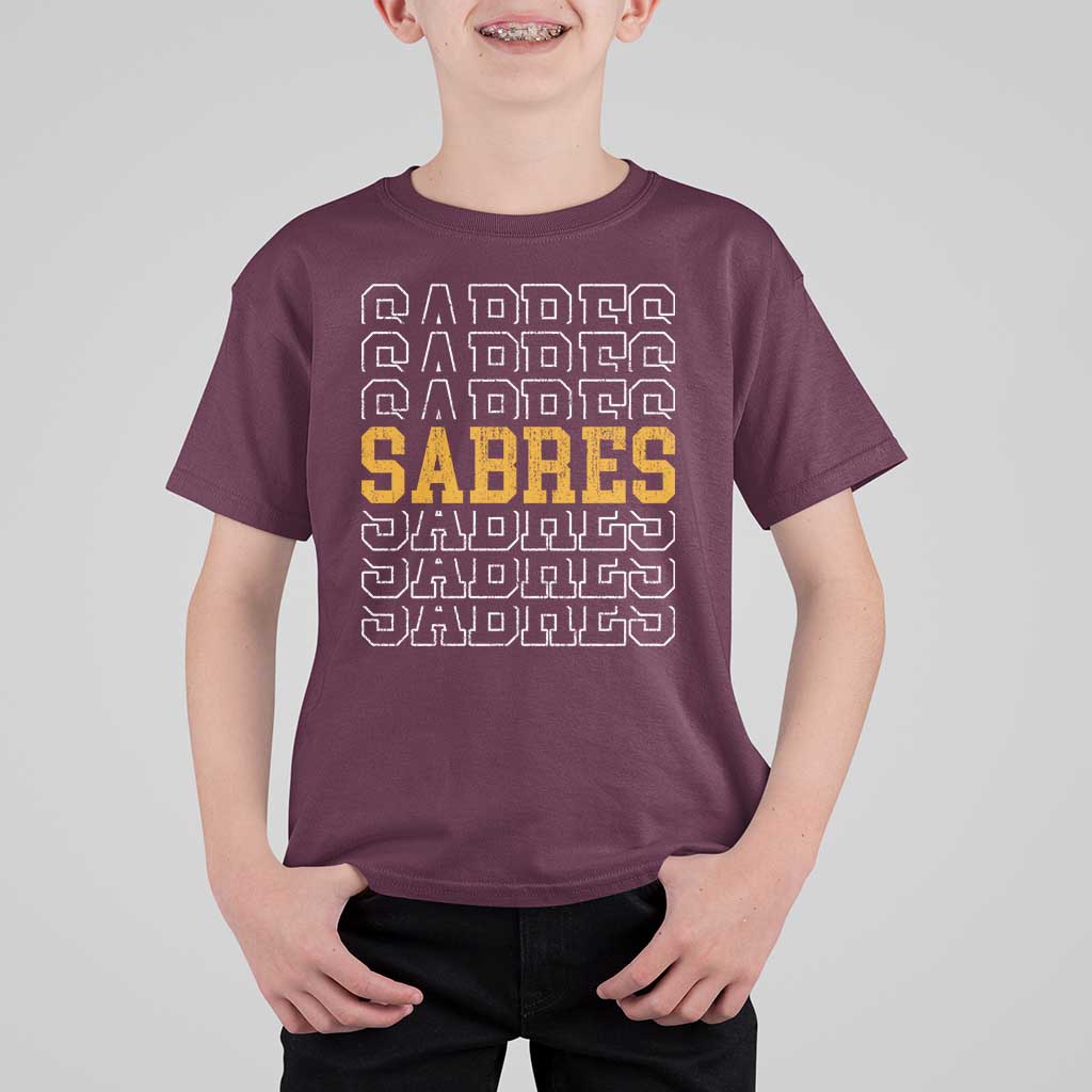Retro Sabres Name Script Style T Shirt For Kid Vintage Distressed Sports Spirit Fan Pride