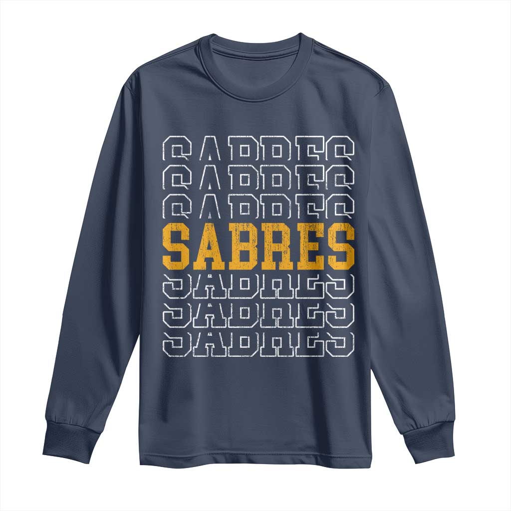 Retro Sabres Name Script Style Long Sleeve Shirt Vintage Distressed Sports Spirit Fan Pride