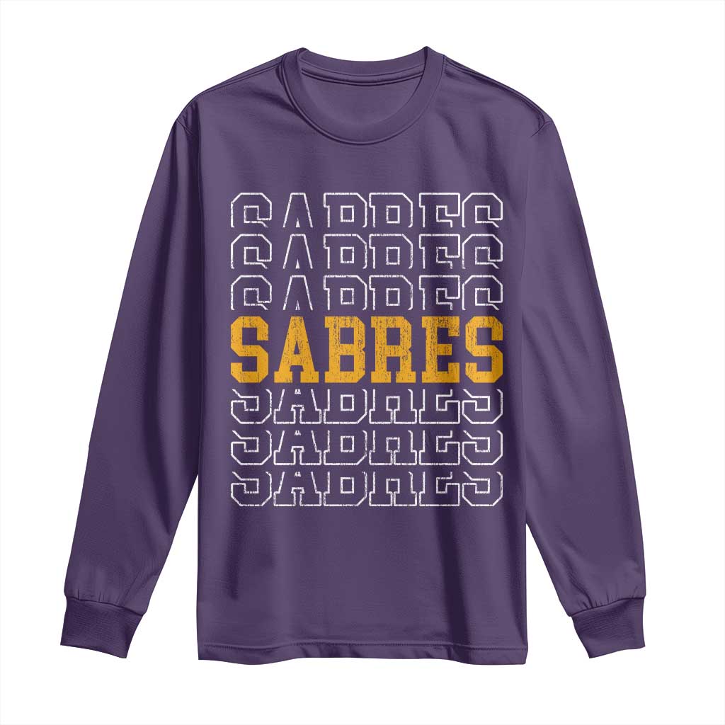 Retro Sabres Name Script Style Long Sleeve Shirt Vintage Distressed Sports Spirit Fan Pride