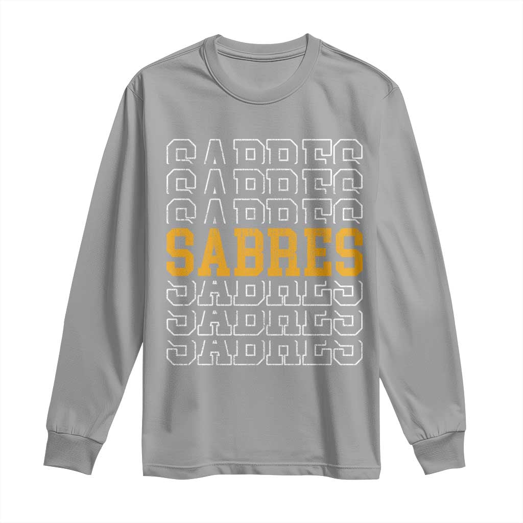 Retro Sabres Name Script Style Long Sleeve Shirt Vintage Distressed Sports Spirit Fan Pride