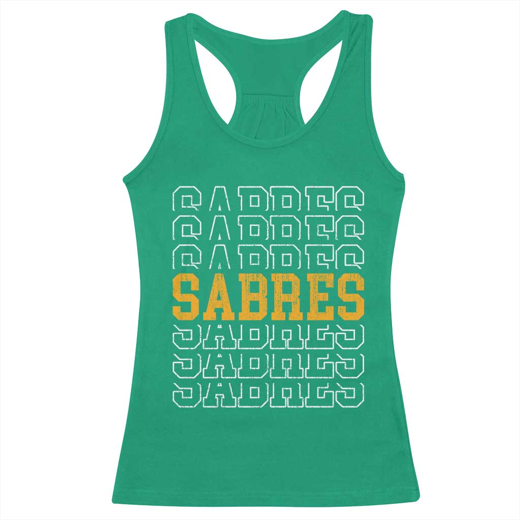 Retro Sabres Name Script Style Racerback Tank Top Vintage Distressed Sports Spirit Fan Pride