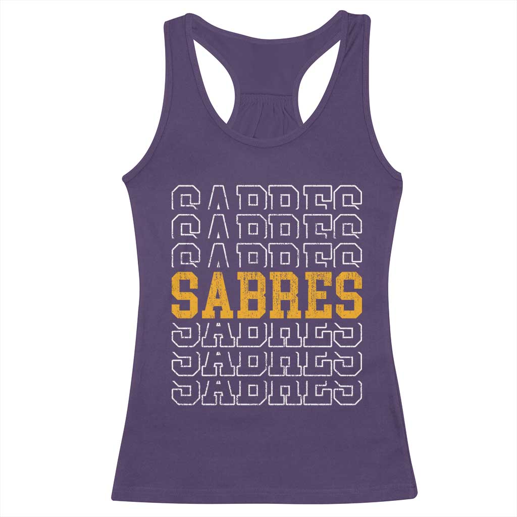 Retro Sabres Name Script Style Racerback Tank Top Vintage Distressed Sports Spirit Fan Pride