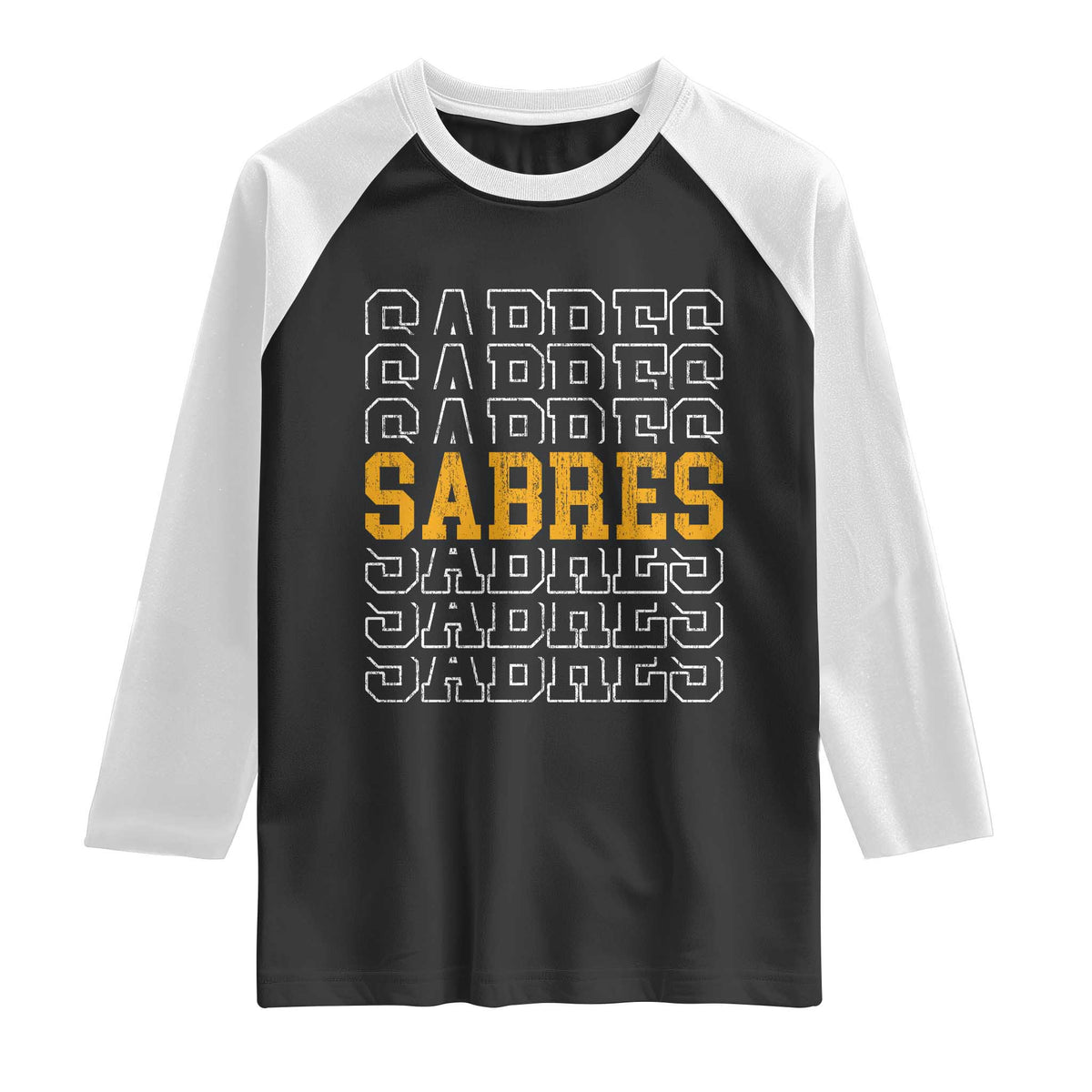 Retro Sabres Name Script Style Raglan Shirt Vintage Distressed Sports Spirit Fan Pride
