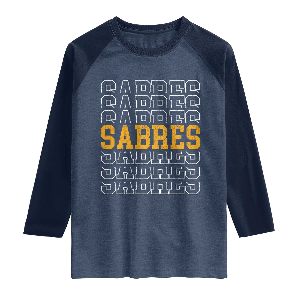 Retro Sabres Name Script Style Raglan Shirt Vintage Distressed Sports Spirit Fan Pride
