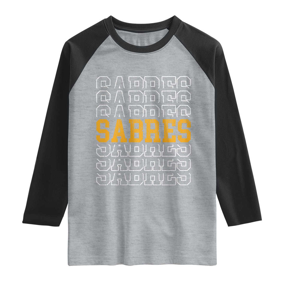 Retro Sabres Name Script Style Raglan Shirt Vintage Distressed Sports Spirit Fan Pride
