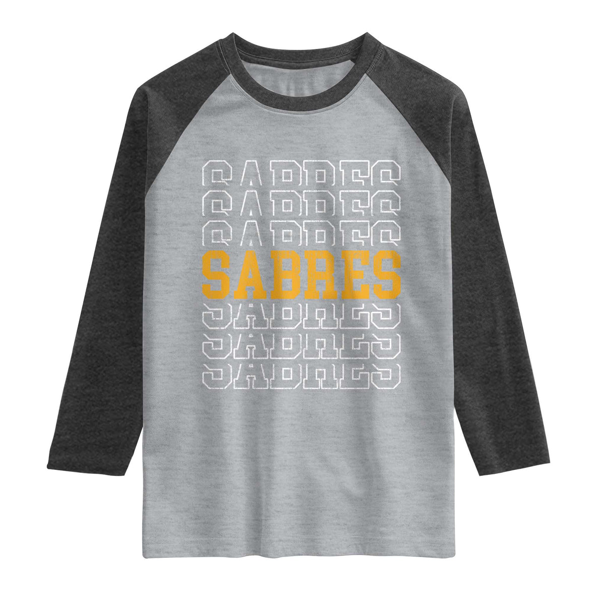 Retro Sabres Name Script Style Raglan Shirt Vintage Distressed Sports Spirit Fan Pride