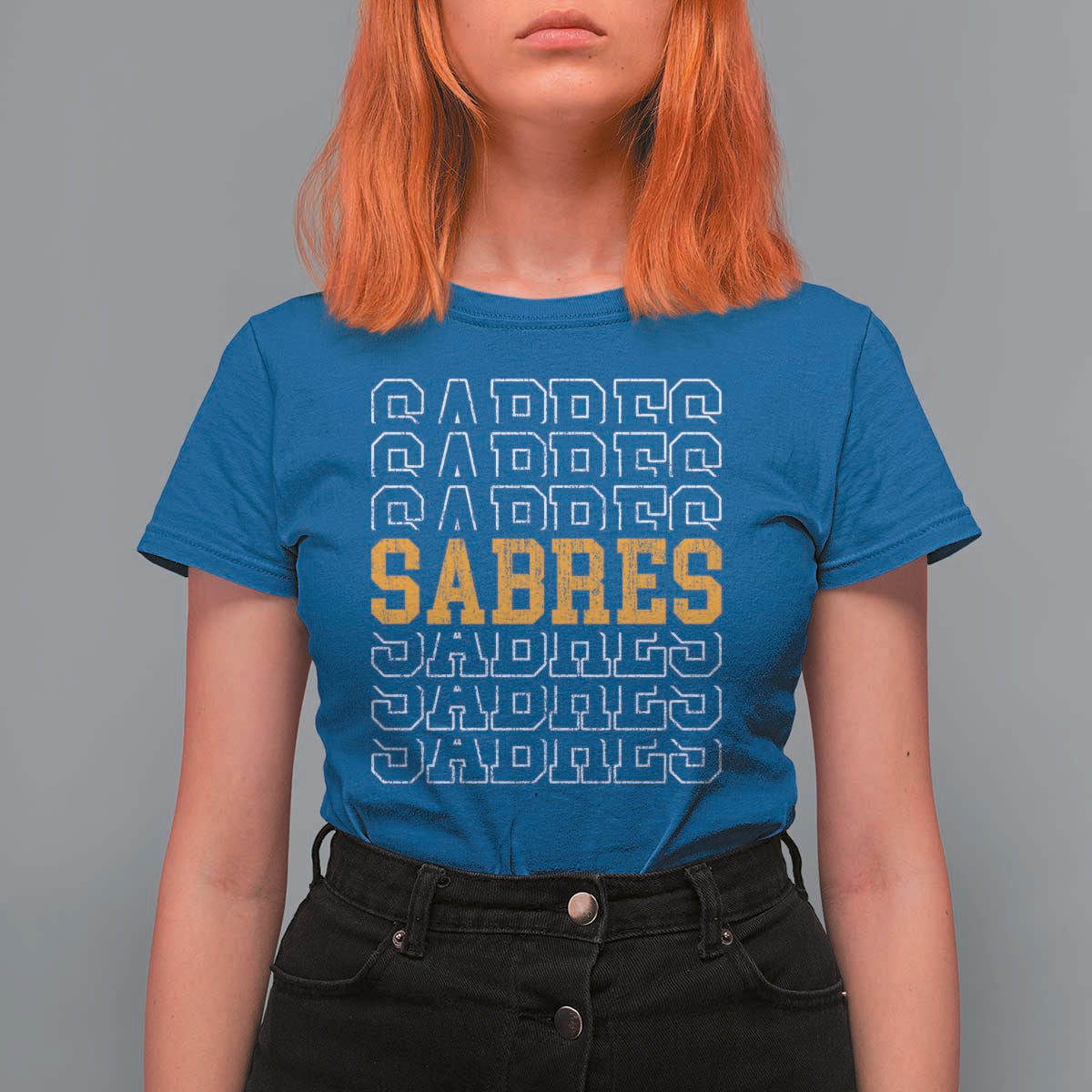 Retro Sabres Name Script Style T Shirt For Women Vintage Distressed Sports Spirit Fan Pride